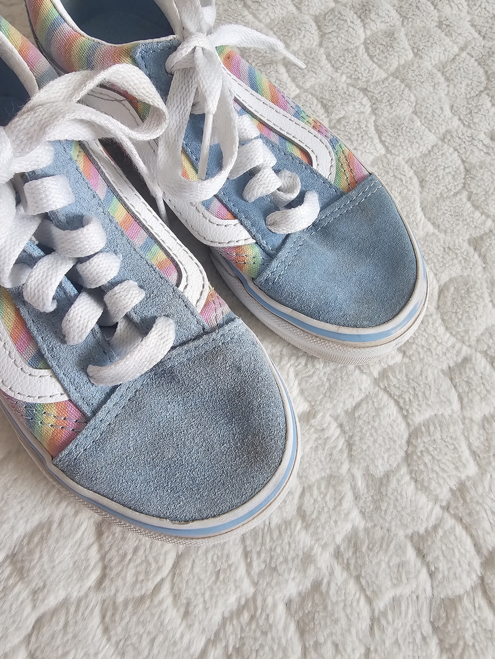 Vans Girls' Light Blue Suede Rainbow-Trim Lace-Up Sneakers 12 - Picture 4 of 9